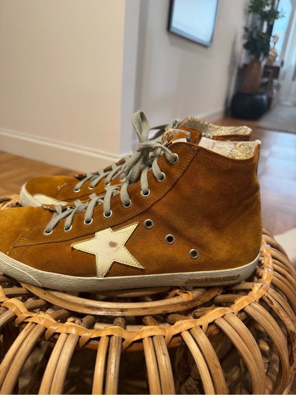 Golden Goose Men's Suede High-Top Sneakers in Mustard Brown - Picture 4 of 12